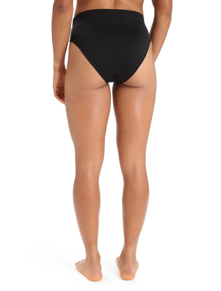 Black Women's Icebreaker Merino Queens High Cut Brief One Piece & Sets | USA 1732MQZA